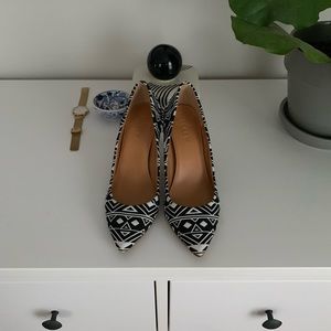 J crew black and white tribal pattern heel